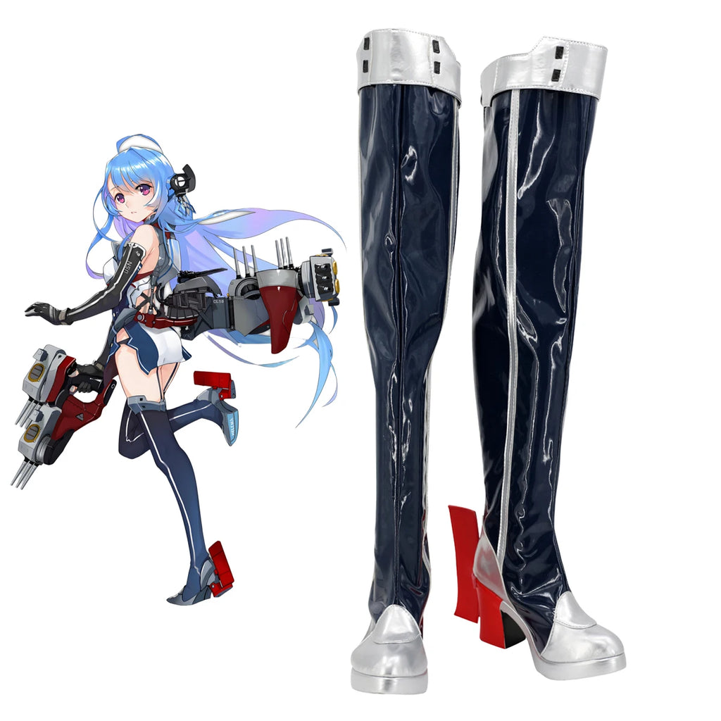 Bottes noires de cosplay USS Helena d'Azur Lane, fabriquées sur mesure à toutes les tailles.