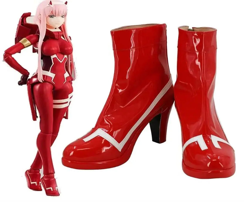 Darling in the Franxx Zero Two Cosplay Boots Red High Heel Shoes