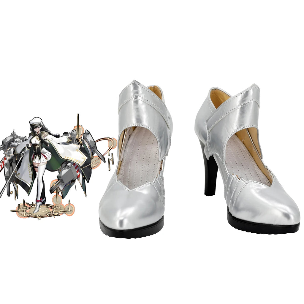 Bottes à talons argentés Bolzano pour cosplay Azur Lane RN, fabriquées sur mesure, toutes tailles