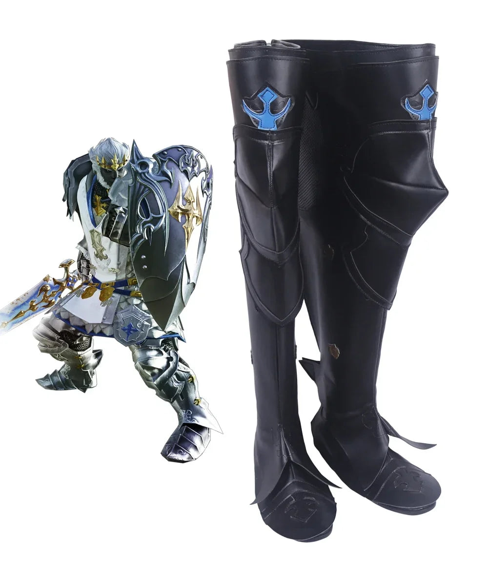 Final Fantasy XIV FF14 Dark Knight Paladin Cosplay Boots Black Shoes