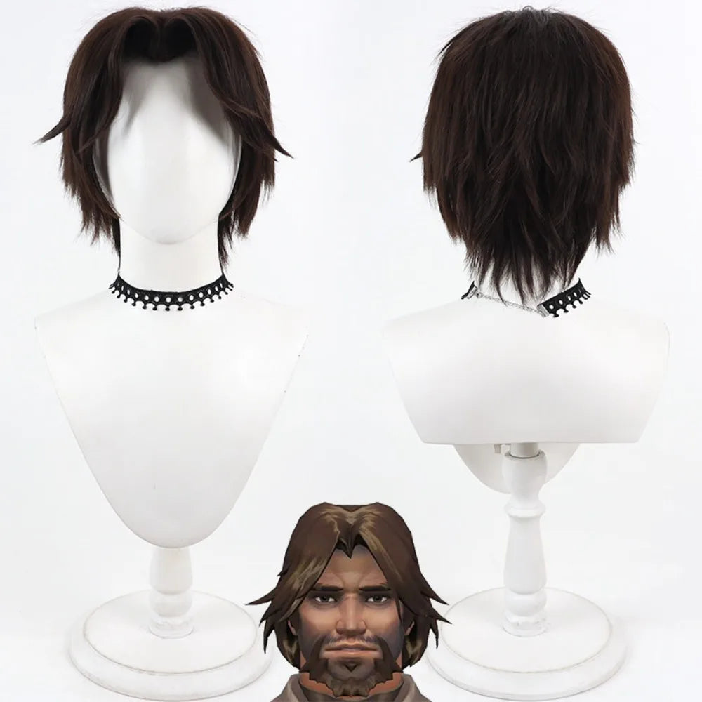 Overwatch McCree Cassidy Cosplay Wig Short Curly Brown Hair
