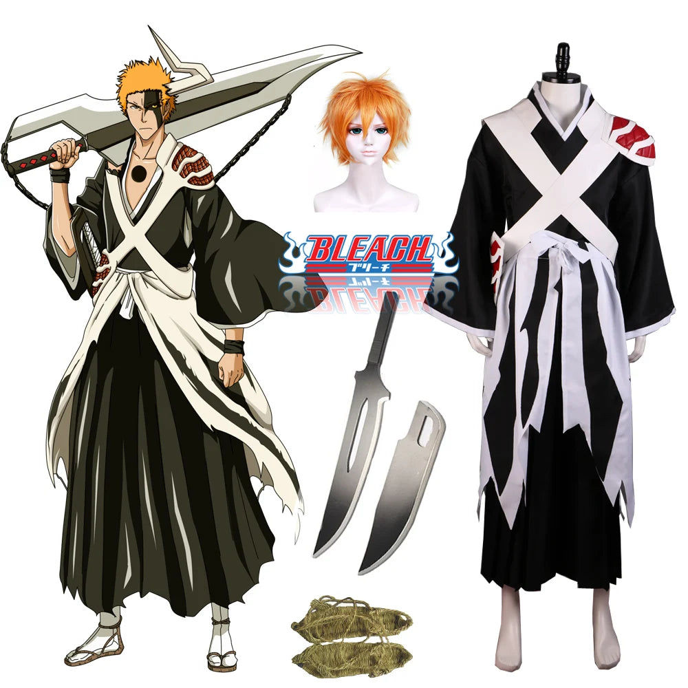 Ensemble complet de costume de cosplay d'Ichigo Bankai (Bleach TYBW) inspiré de la Guerre Sanglante Millénaire, avec perruque et accessoire. 