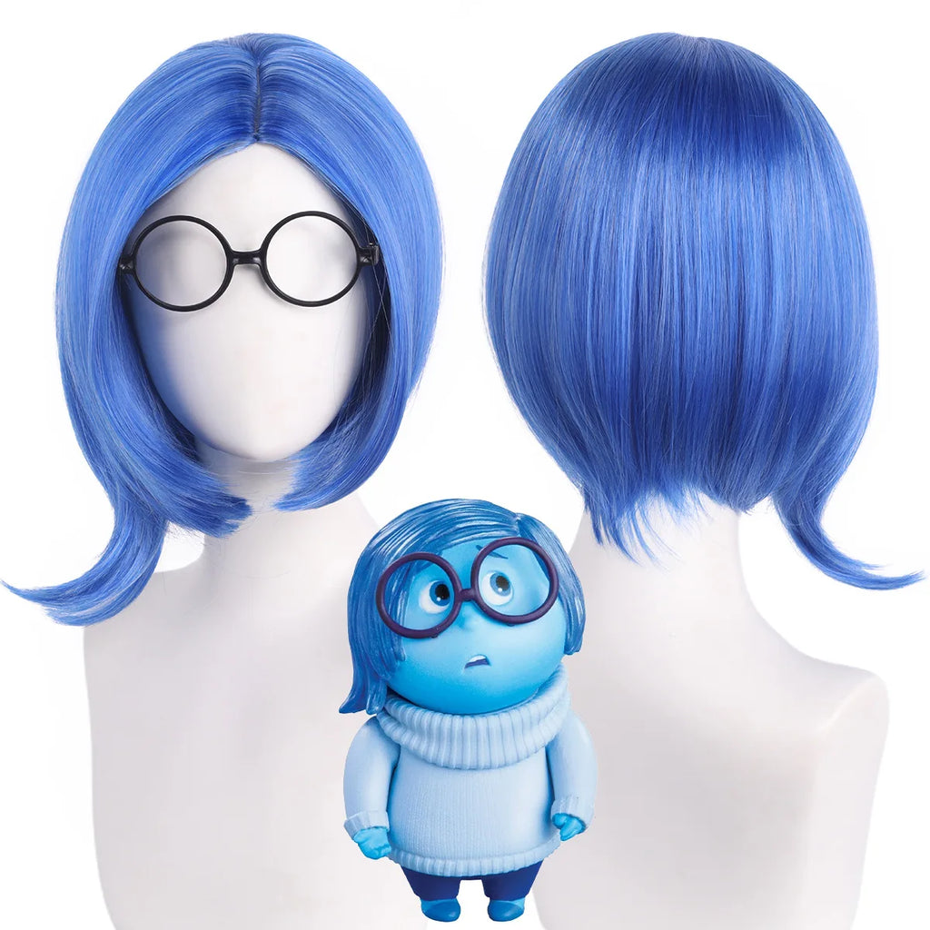 Inside Out Sadness Cosplay Wig Short Teal Blue Hair