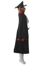 Anime cosplay uniform: black long coat with pointed shoulder pieces, red belt trim